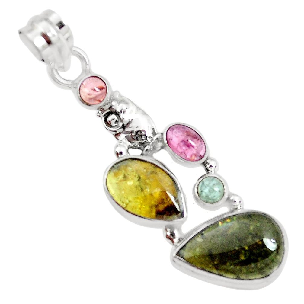 925 sterling silver 11.37cts natural multi color tourmaline owl pendant p31899