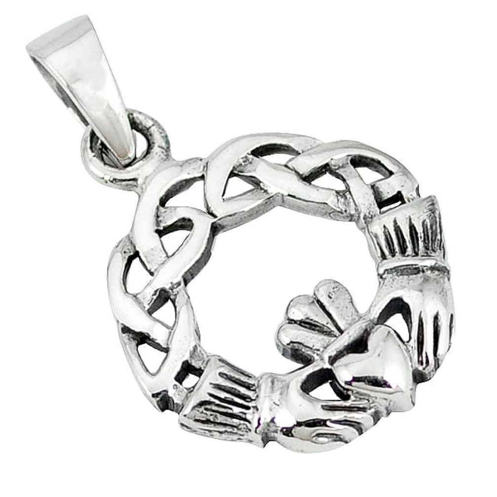 Indonesian bali style solid 925 silver celtic heart crown pendant jewelry p3291