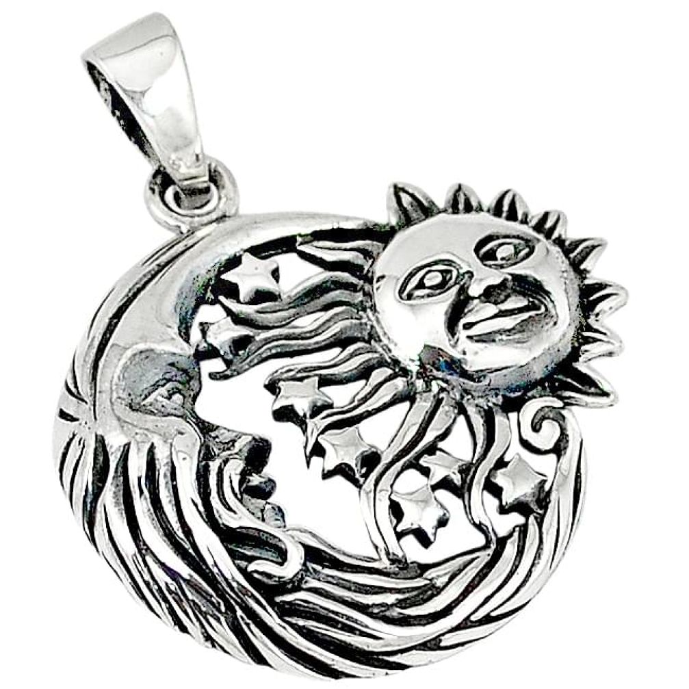 925 silver indonesian bali style solid crescent moon star pendant p3380