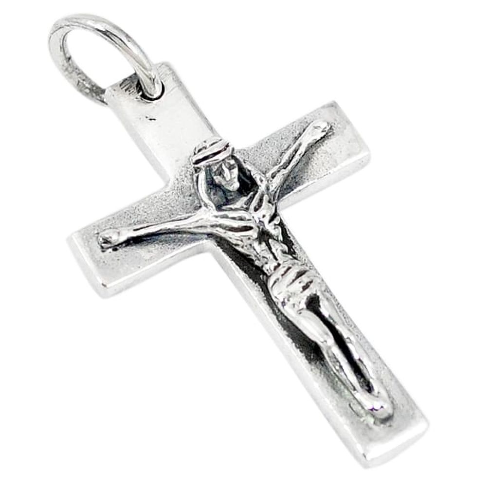 Indonesian bali style solid 925 sterling silver jesus cross pendant p3403