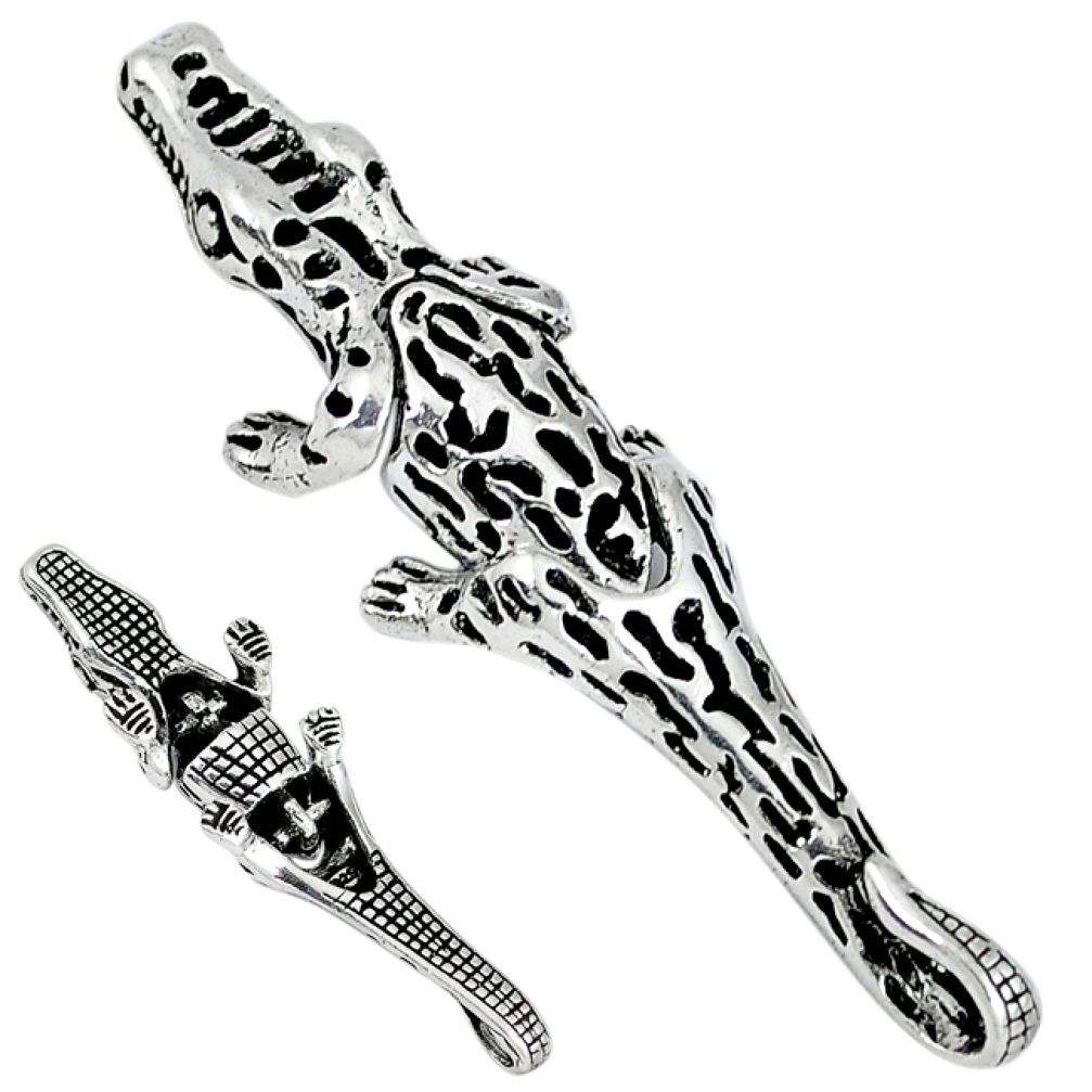 Indonesian bali style solid 925 sterling silver crocodile charm pendant p3412