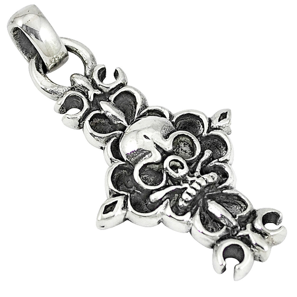 Indonesian bali style solid 925 sterling silver skull pendant jewelry p3467