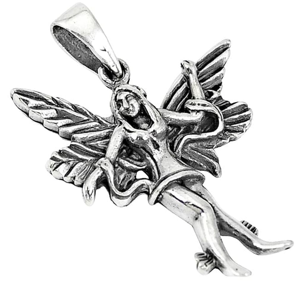 925 silver indonesian bali style solid angel wings fairy pendant jewelry p3531