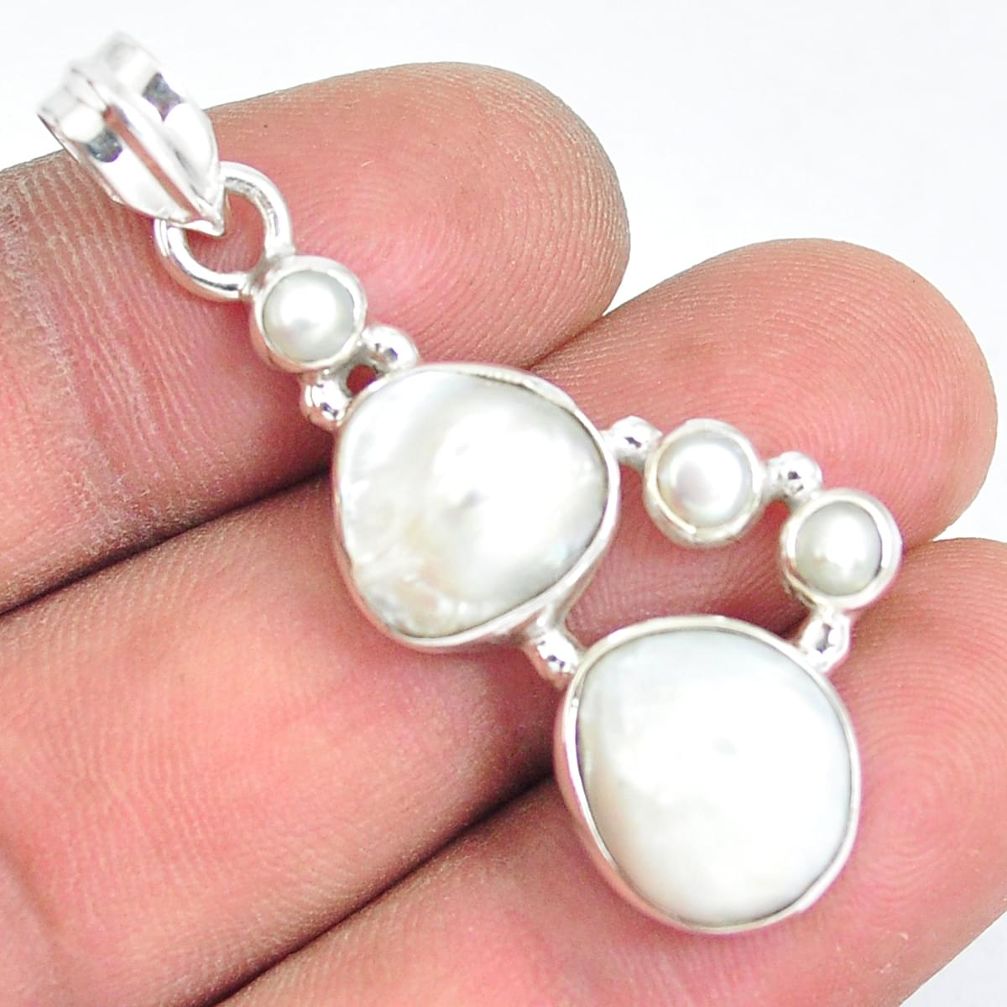 12.83cts natural white pearl 925 sterling silver pendant jewelry p5034