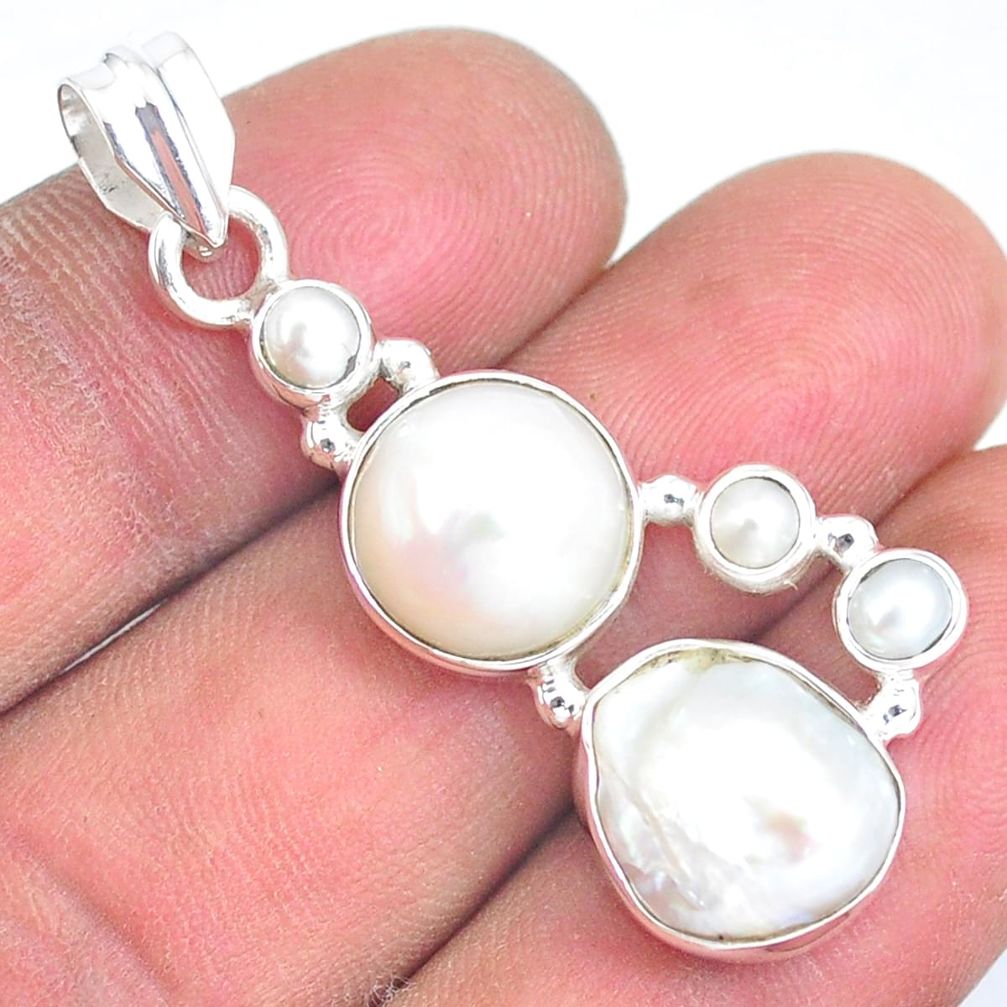 14.12cts natural white pearl 925 sterling silver pendant jewelry p5036