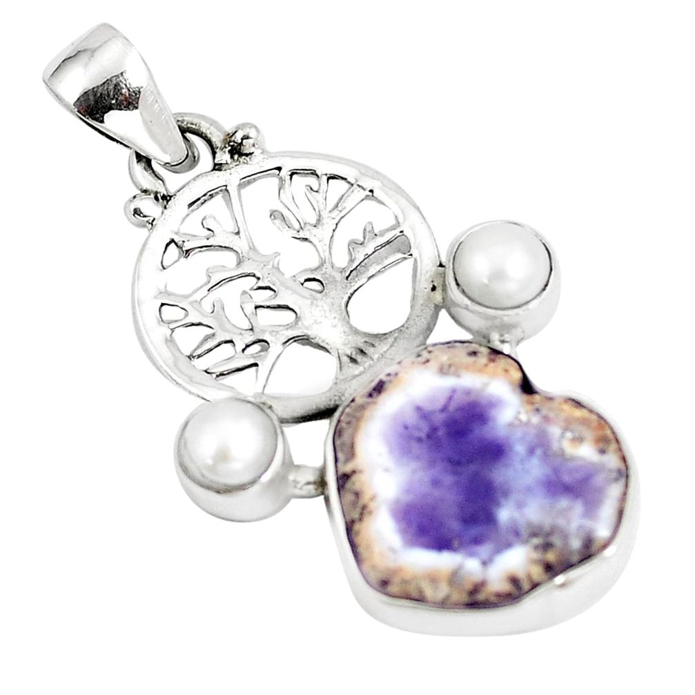 10.79cts natural purple opal white pearl 925 silver tree of life pendant p5321