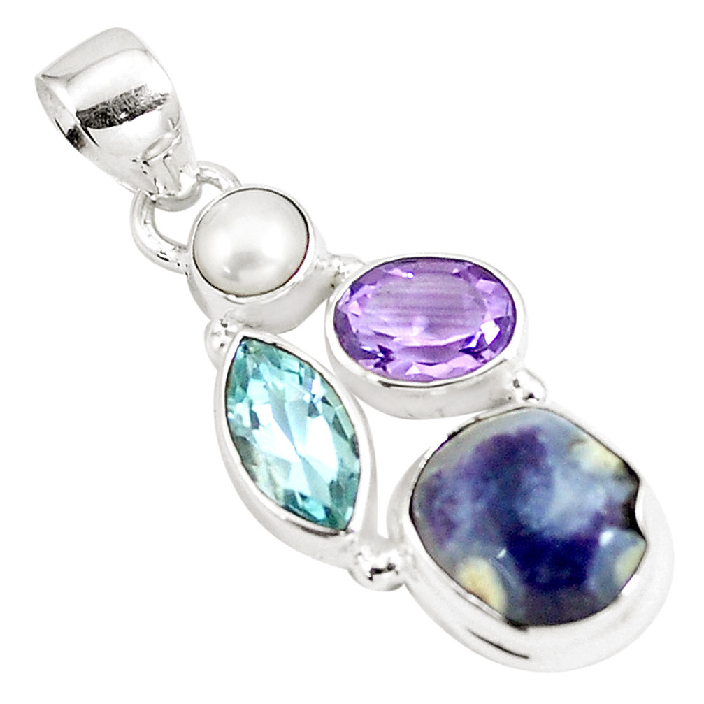 925 silver 9.61cts natural purple opal amethyst pearl topaz pendant p5349