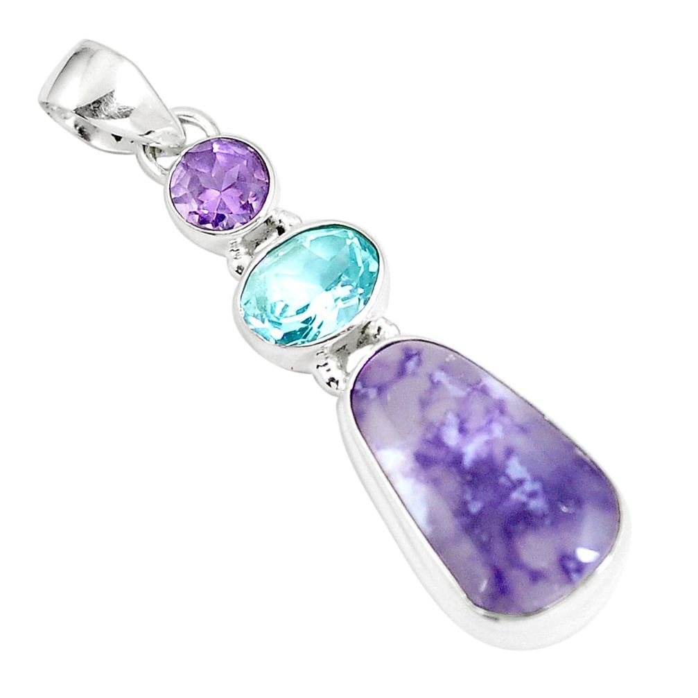 925 sterling silver 12.06cts natural purple opal amethyst topaz pendant p5359