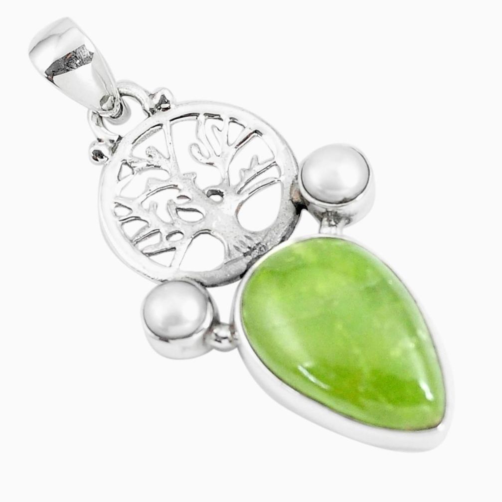 15.85cts green smithsonite pearl 925 sterling silver tree of life pendant p5369