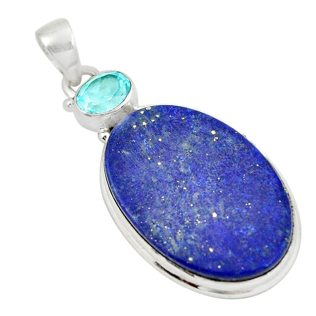 925 sterling silver 24.38cts natural blue lapis lazuli oval topaz pendant p6024