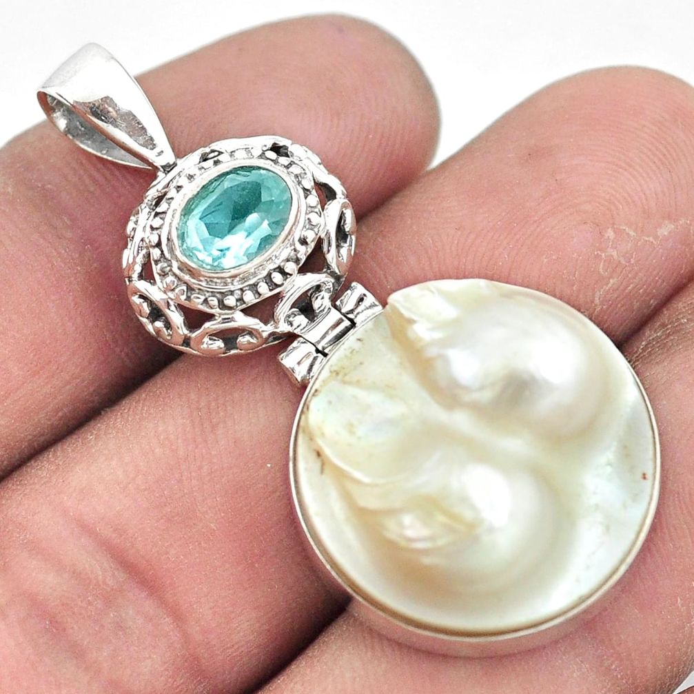 23.06cts natural white pearl topaz 925 sterling silver pendant jewelry p6032