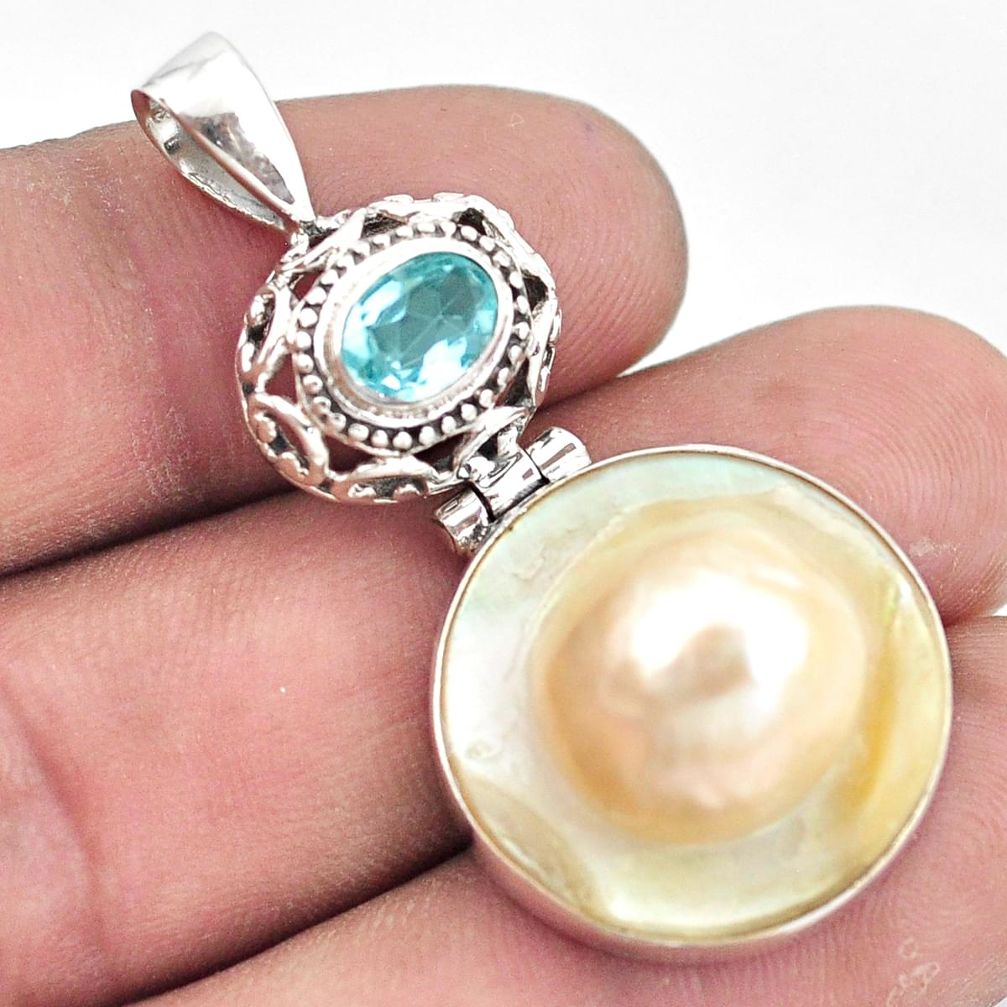 19.82cts natural white pearl topaz 925 sterling silver pendant jewelry p6035