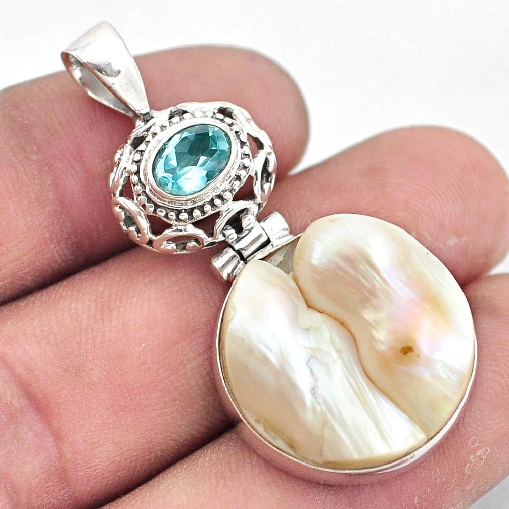 21.29cts natural white pearl topaz 925 sterling silver pendant jewelry p6036