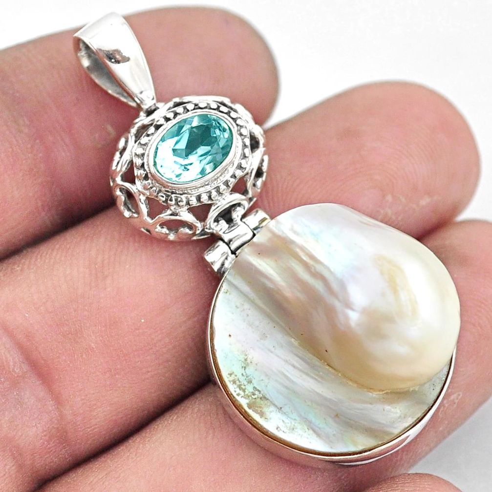 21.67cts natural white pearl topaz 925 sterling silver pendant jewelry p6038