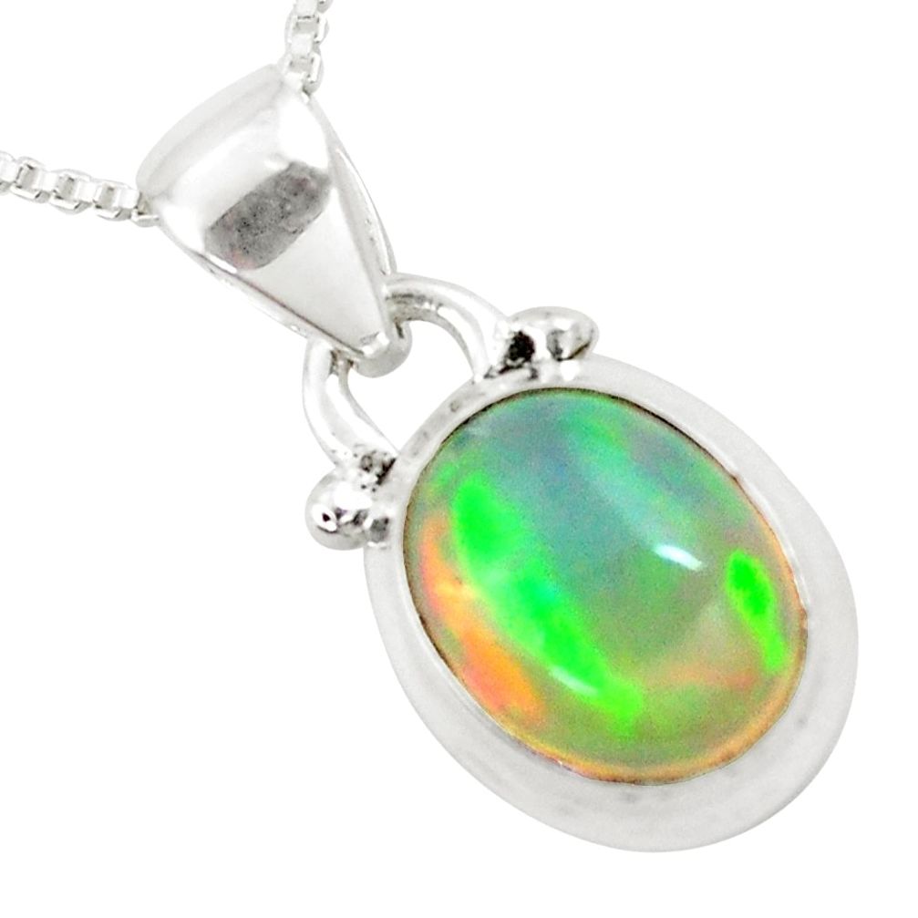 4.67cts natural multi color ethiopian opal 925 silver 18' chain pendant p6042