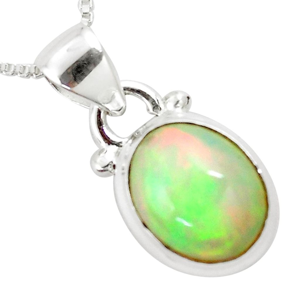 4.26cts natural multi color ethiopian opal 925 silver 18' chain pendant p6043