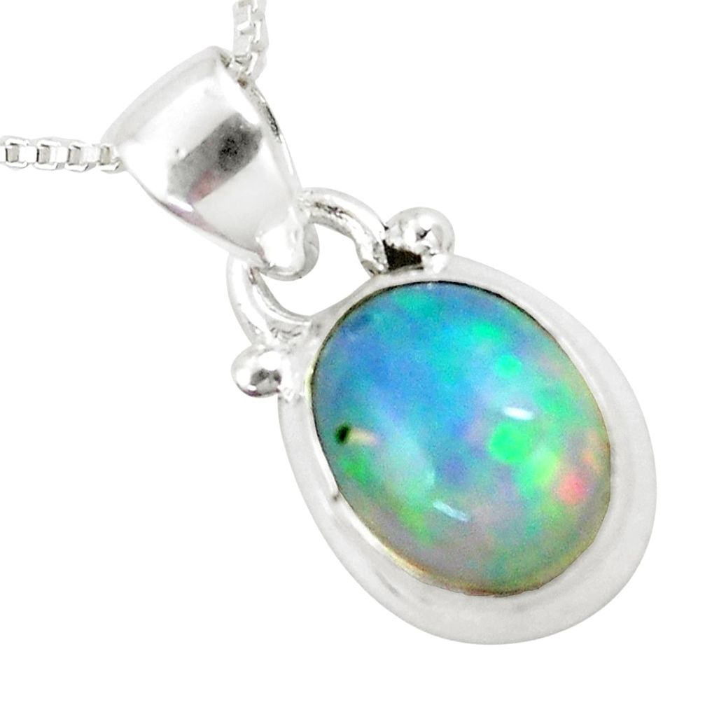 925 silver 4.08cts natural multi color ethiopian opal 18' chain pendant p6044