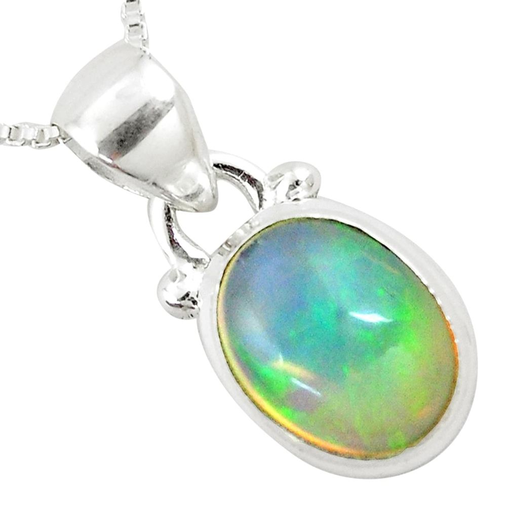 4.00cts natural multi color ethiopian opal 925 silver 18' chain pendant p6045