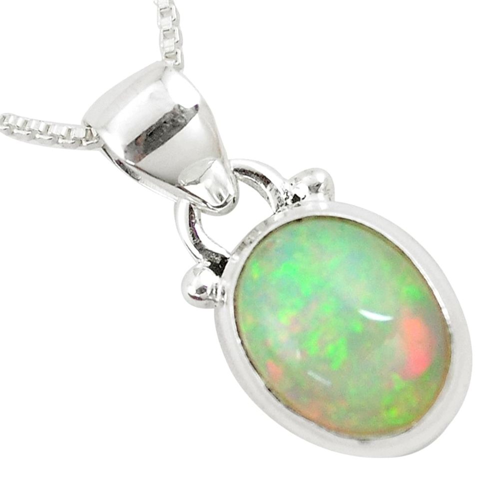 4.08cts natural multi color ethiopian opal 925 silver 18' chain pendant p6046