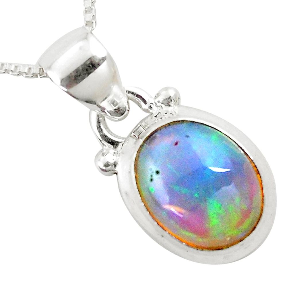 4.05cts natural multi color ethiopian opal 925 silver 18' chain pendant p6047