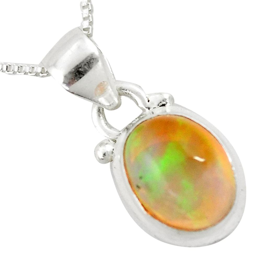 4.23cts natural multi color ethiopian opal 925 silver 18' chain pendant p6048