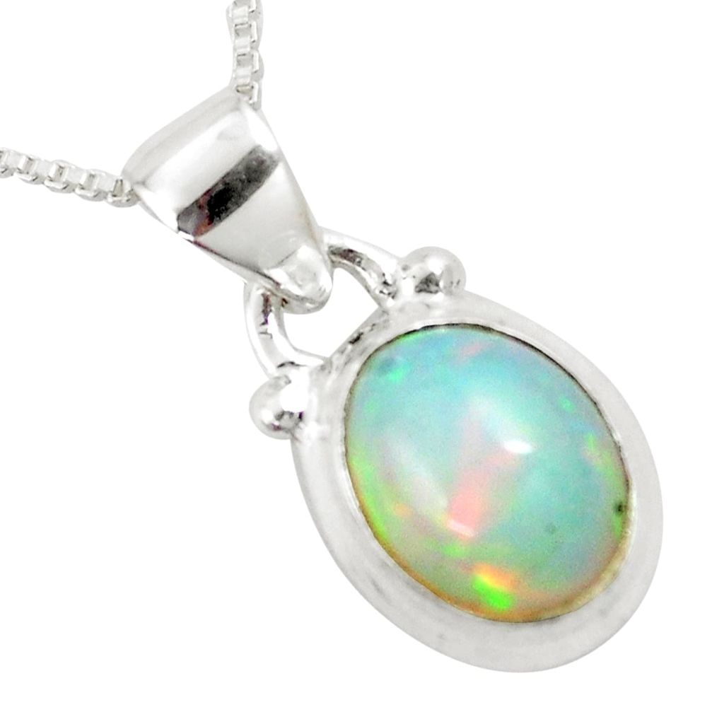 4.03cts natural multi color ethiopian opal 925 silver 18' chain pendant p6049
