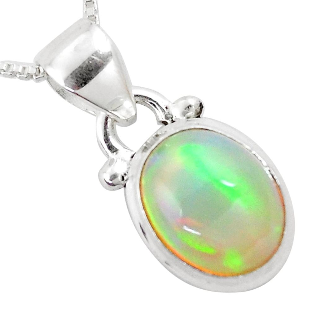 4.22cts natural multi color ethiopian opal 925 silver 18' chain pendant p6052