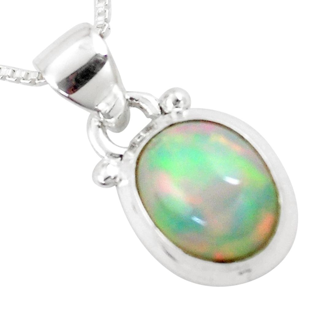 4.08cts natural multi color ethiopian opal 925 silver 18' chain pendant p6053