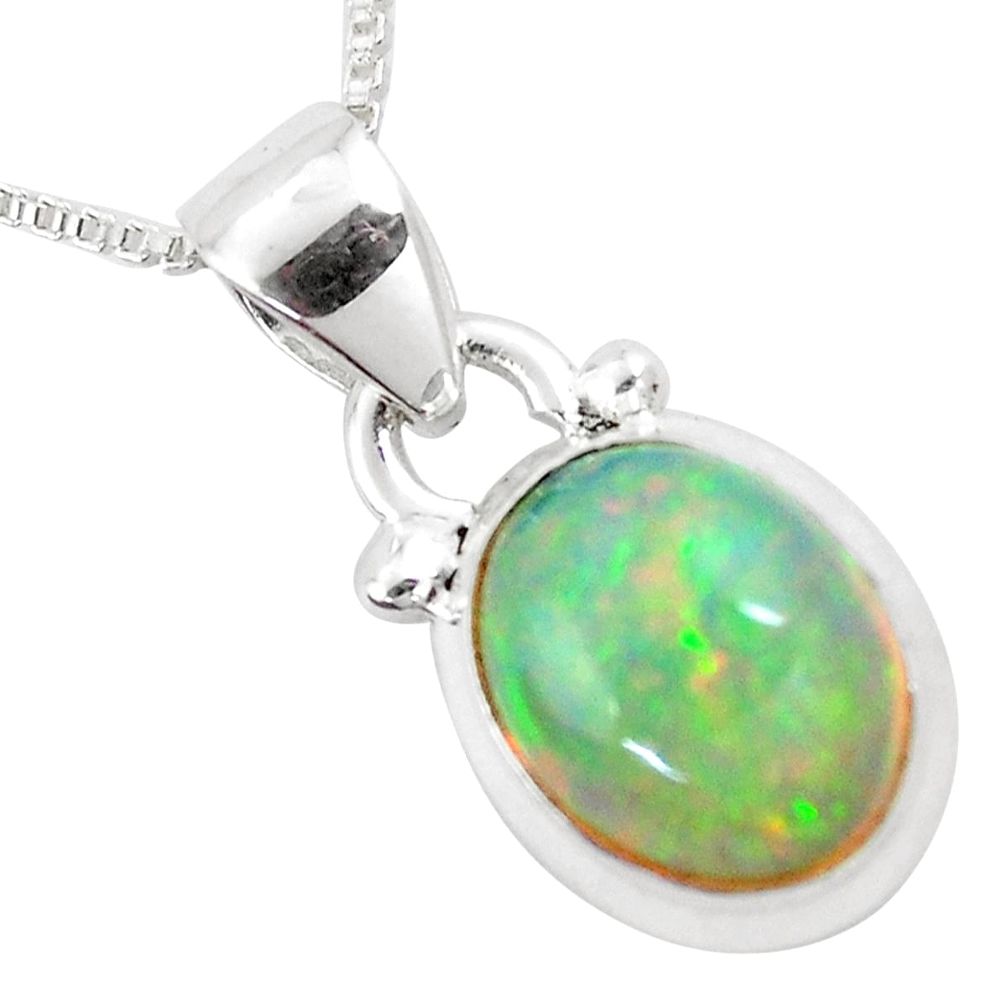4.23cts natural multi color ethiopian opal 925 silver 18' chain pendant p6054