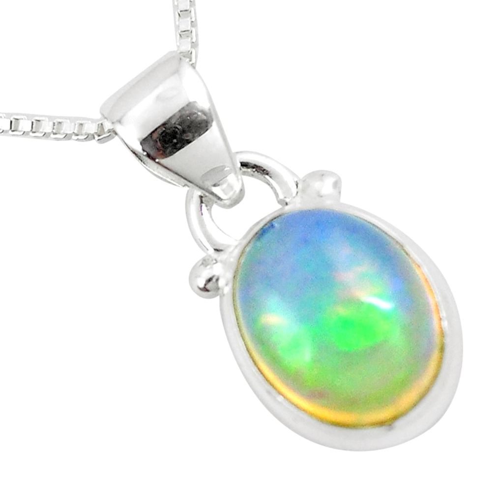 4.27cts natural multi color ethiopian opal 925 silver 18' chain pendant p6055