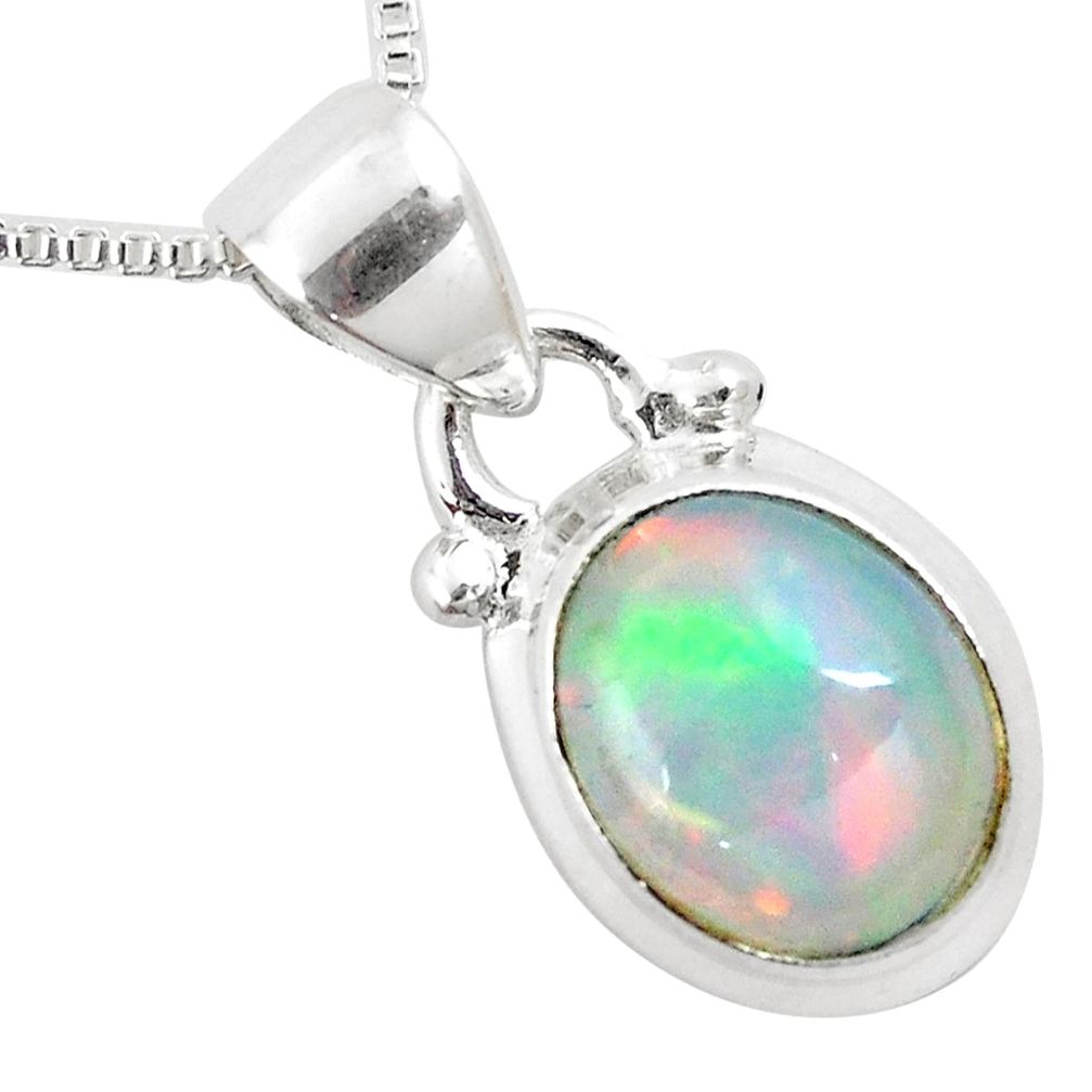 925 silver 4.08cts natural multi color ethiopian opal 18' chain pendant p6056