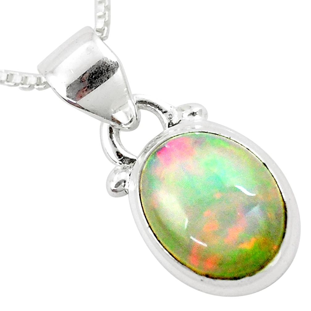 4.23cts natural multi color ethiopian opal 925 silver 18' chain pendant p6057