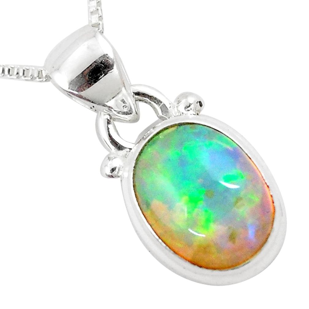 4.05cts natural multi color ethiopian opal 925 silver 18' chain pendant p6059