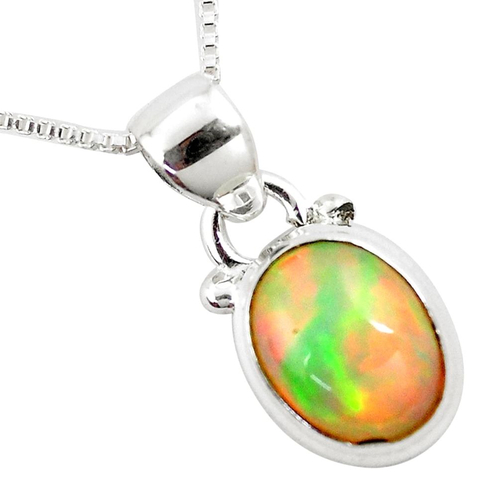 925 silver 3.87cts natural multi color ethiopian opal 18' chain pendant p6060