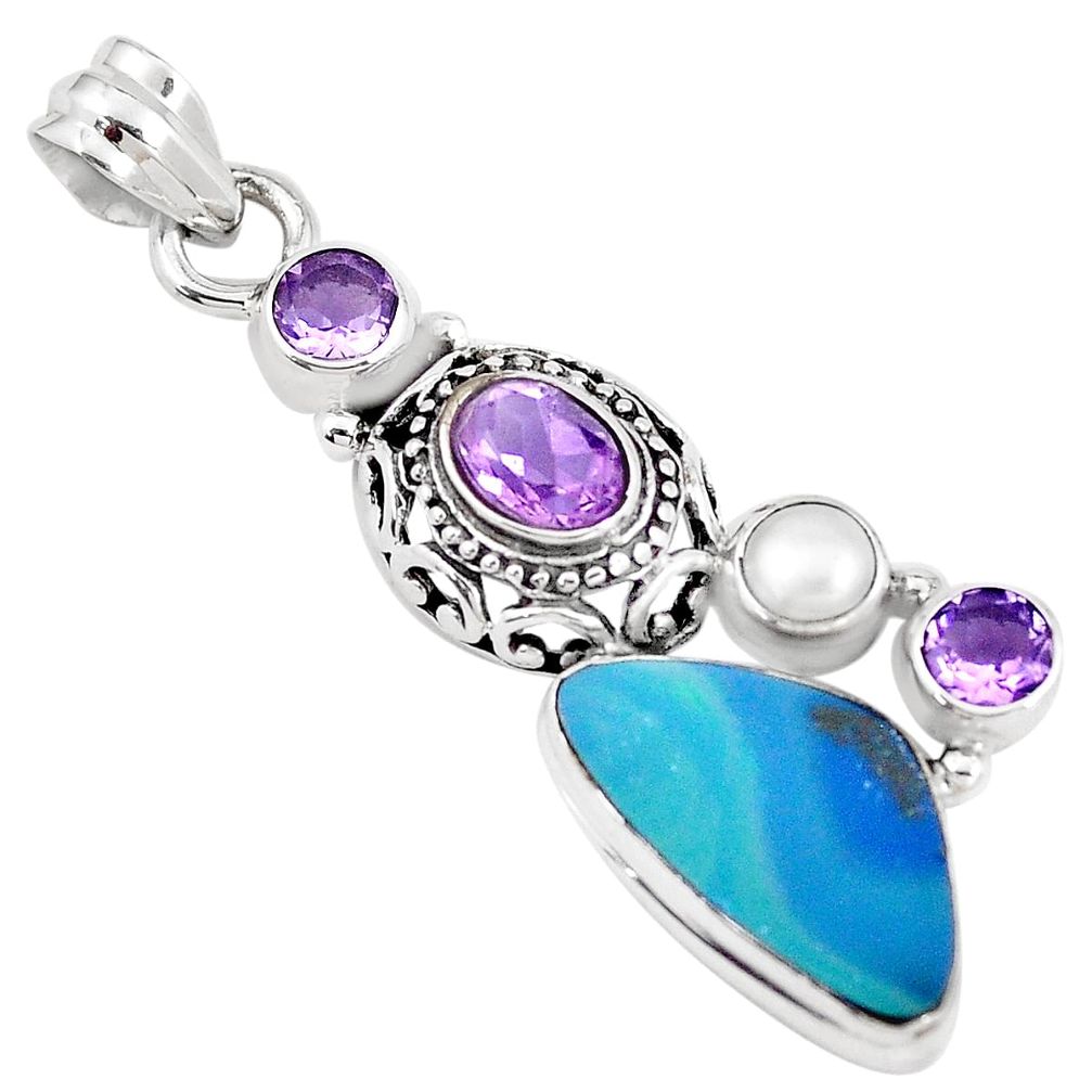 925 silver natural blue doublet opal australian amethyst pearl pendant p6233