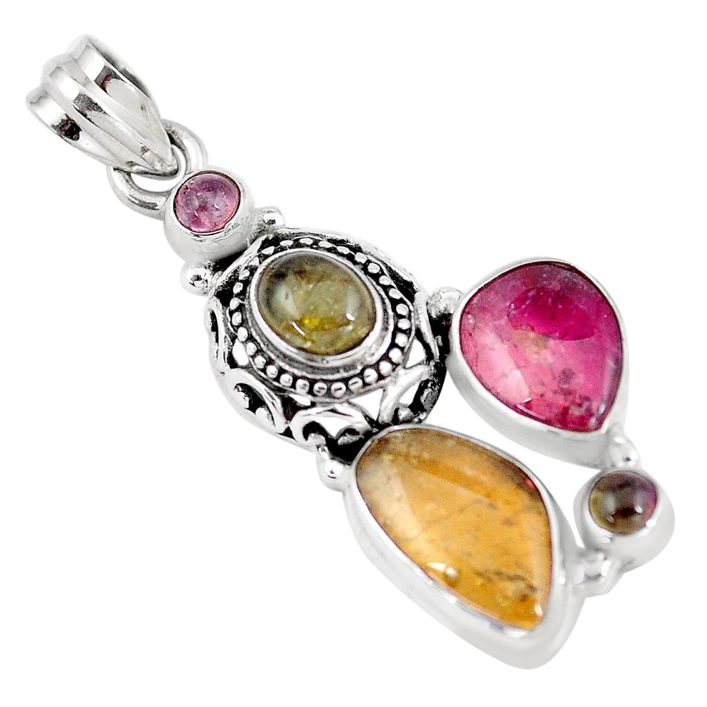 925 sterling silver 11.37cts natural multicolor tourmaline pendant jewelry p6391