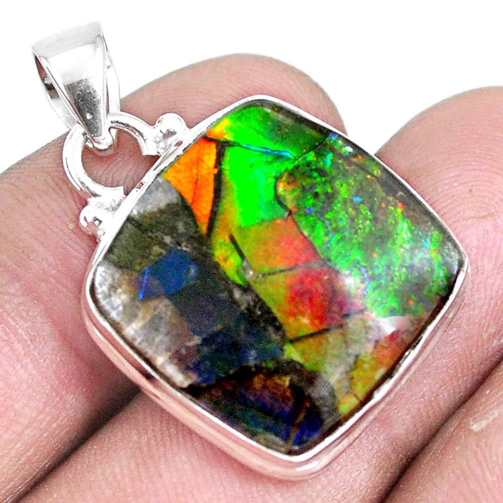 16.54cts natural multicolor ammolite triplets 925 sterling silver pendant p6903