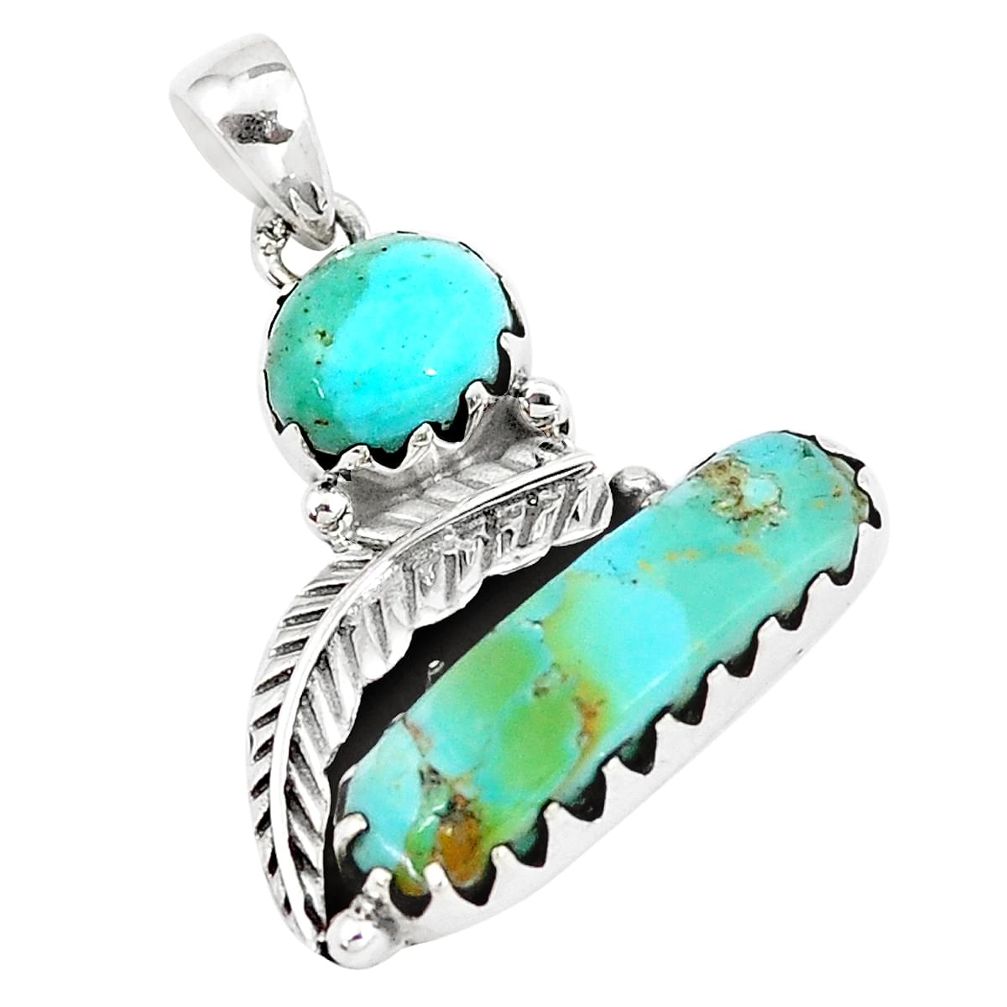 925 silver 10.37cts green arizona mohave turquoise feather charm pendant p7068