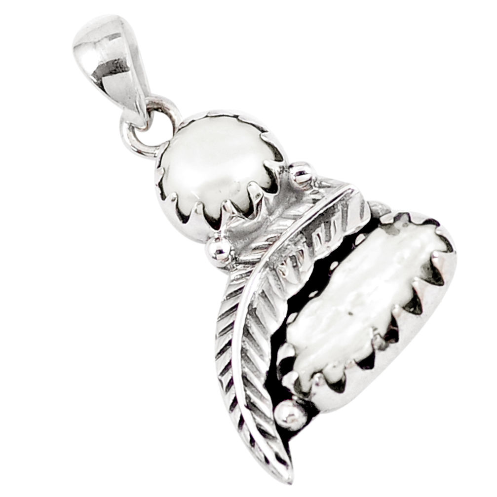7.03cts natural white pearl 925 sterling silver feather charm pendant p7071