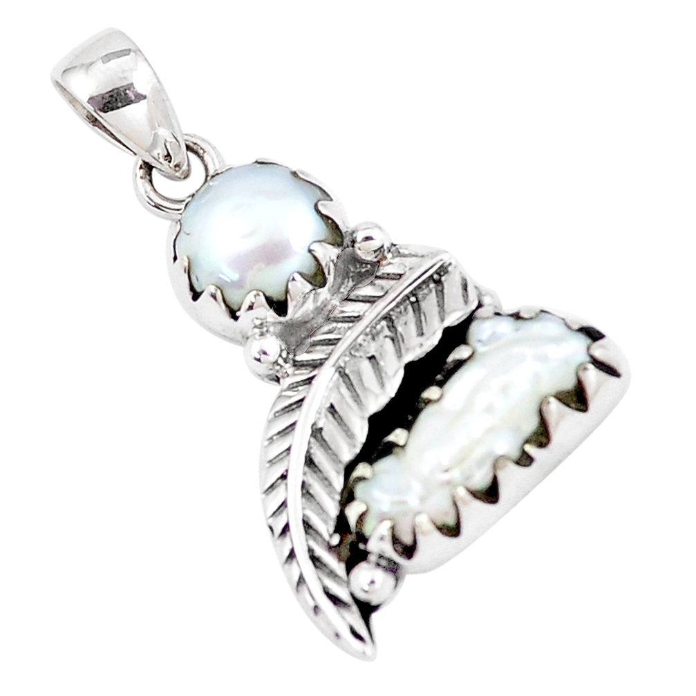 7.36cts natural white pearl 925 sterling silver feather charm pendant p7072