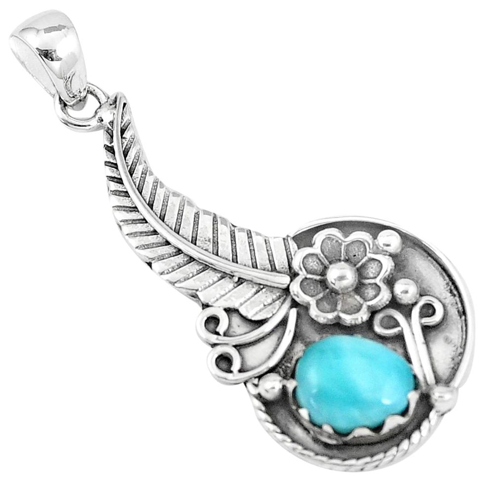 925 sterling silver 3.01cts natural blue larimar flower pendant jewelry p7105