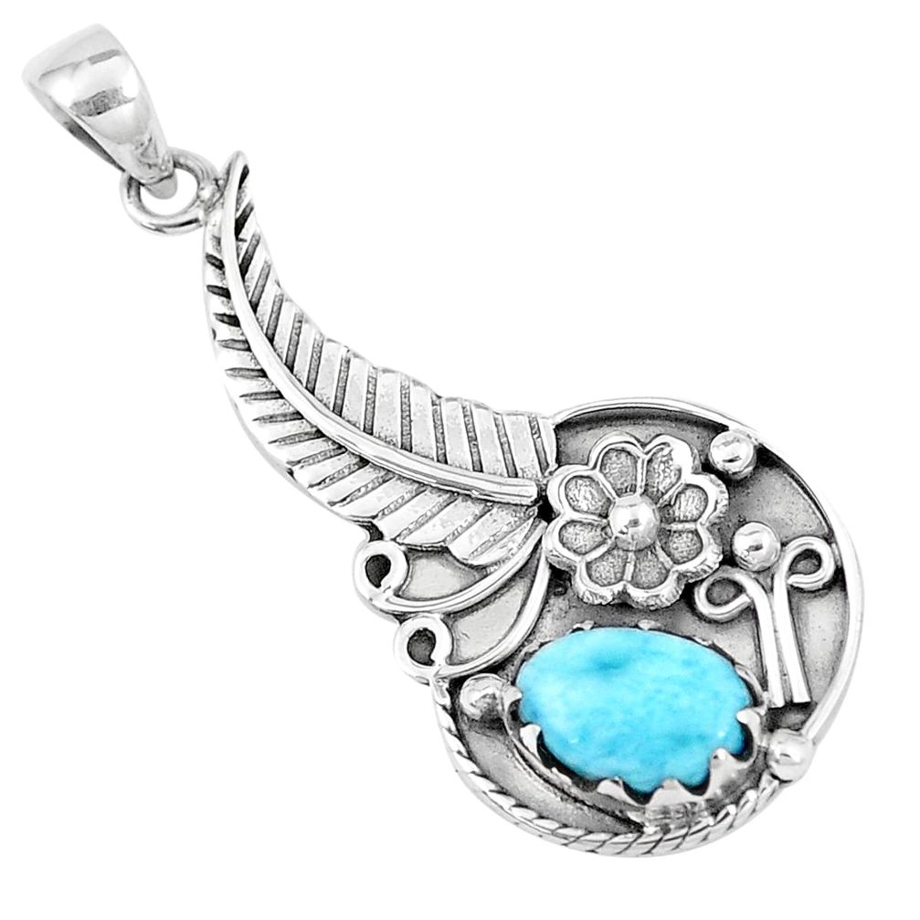 3.44cts natural blue larimar 925 sterling silver flower pendant jewelry p7108