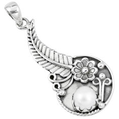 4.55cts natural white pearl 925 sterling silver flower pendant jewelry p7111