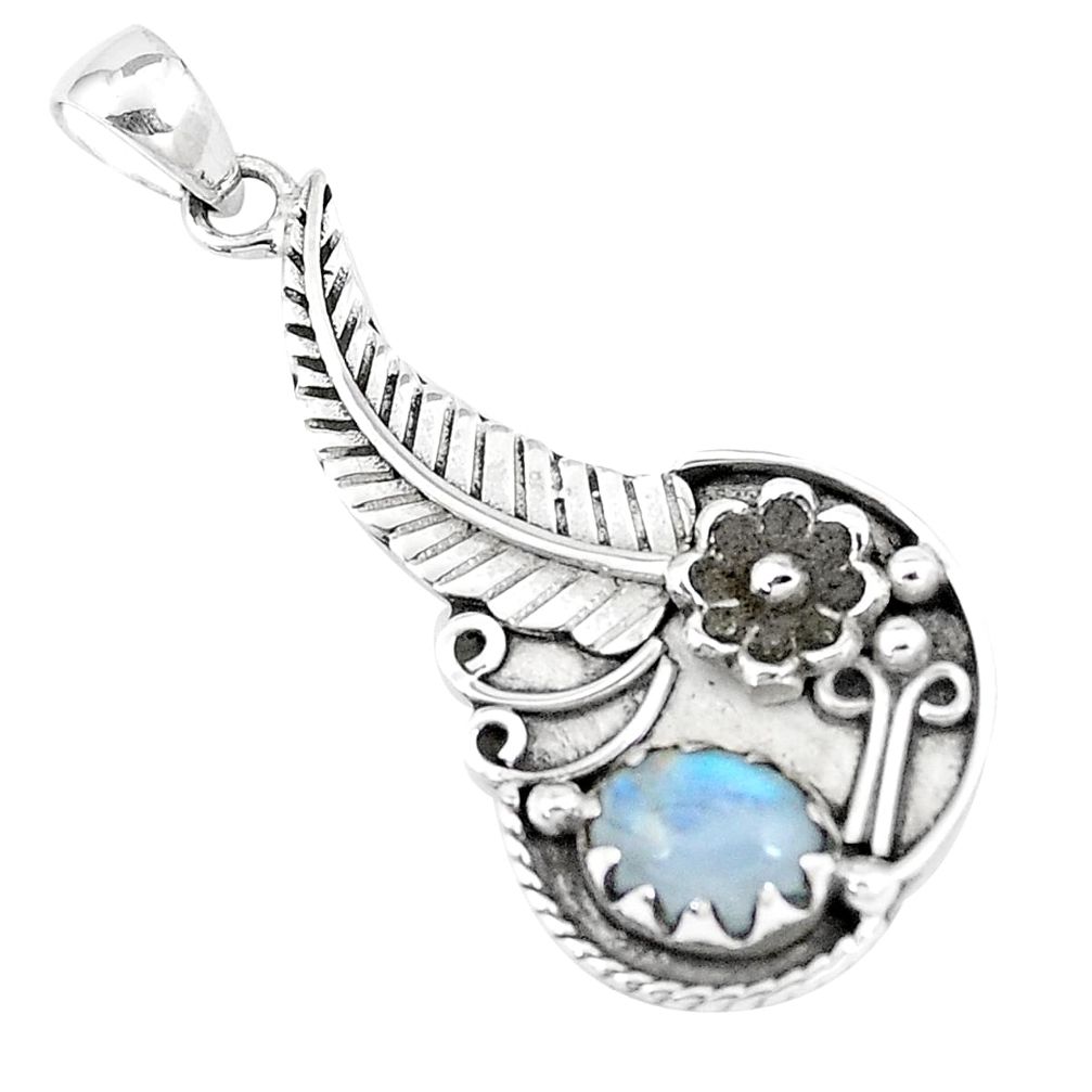 925 sterling silver 3.31cts natural rainbow moonstone flower pendant p7117