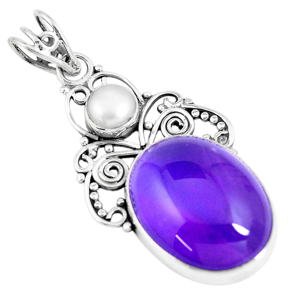 925 sterling silver 16.06cts natural purple amethyst pearl pendant jewelry p7666