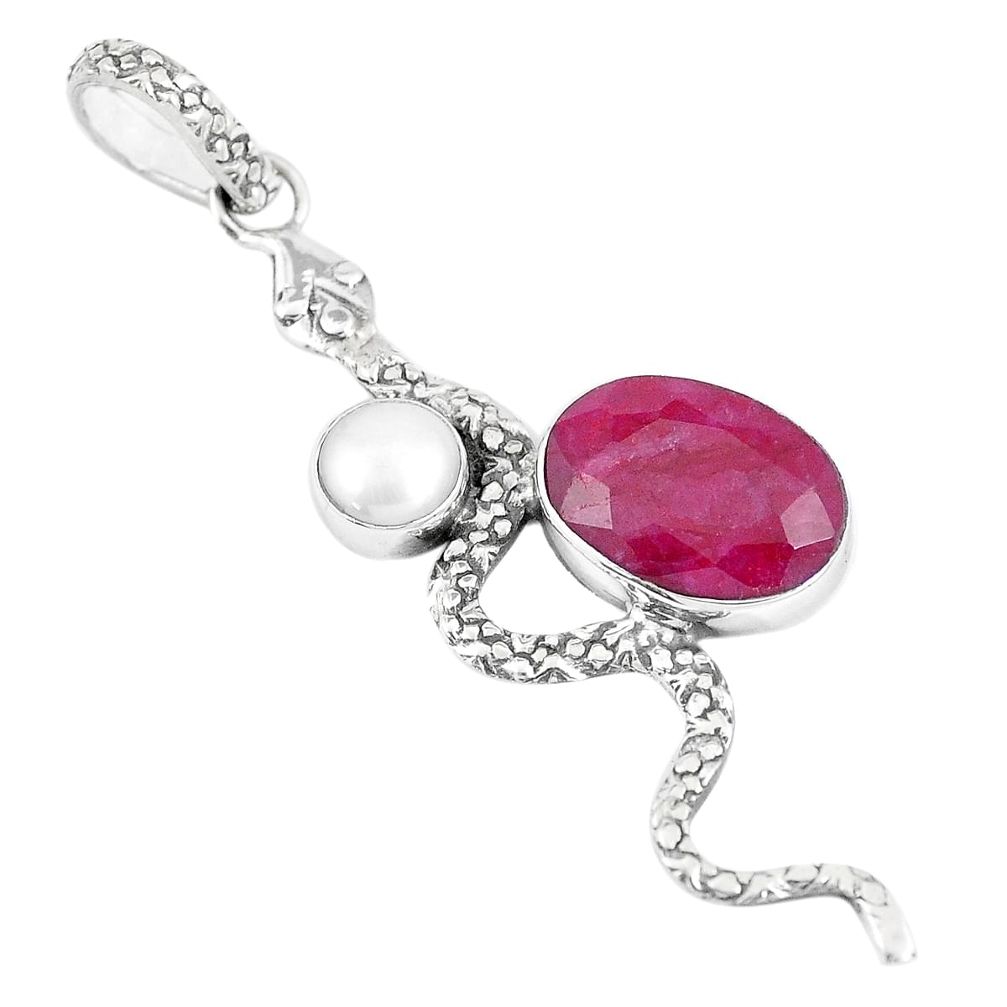 7.50cts natural red ruby pearl 925 sterling silver snake pendant jewelry p7708