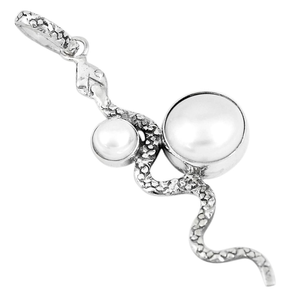 8.54cts natural white pearl 925 sterling silver snake pendant jewelry p7712