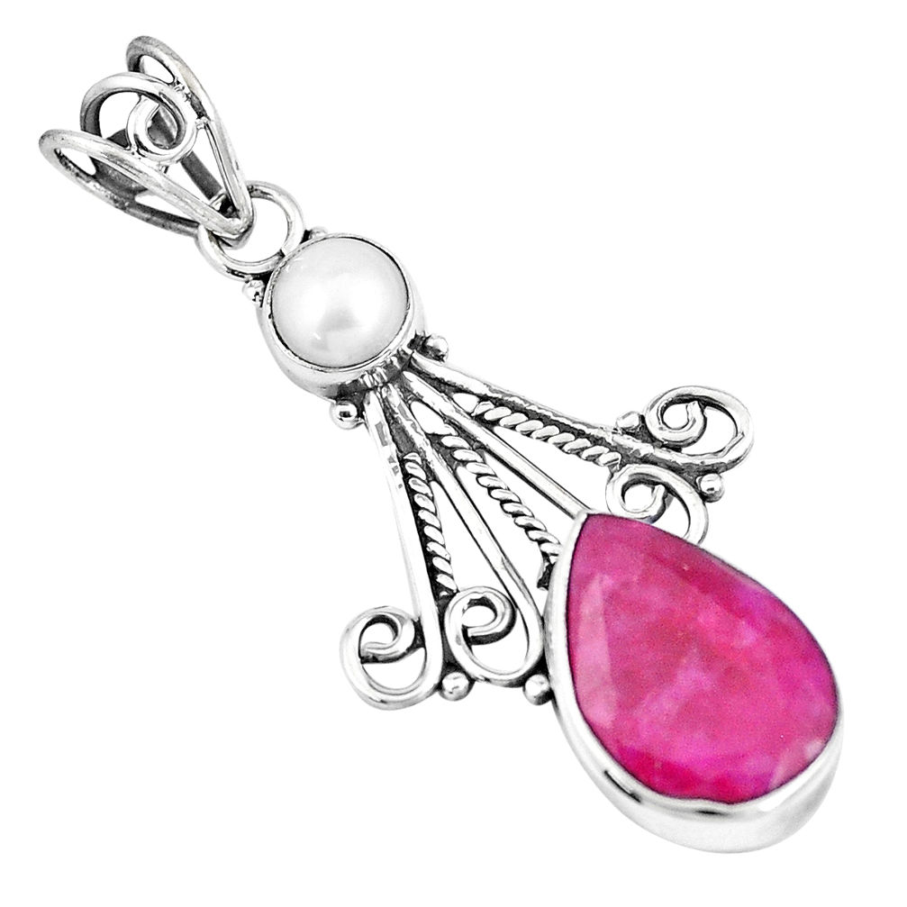 5.90cts natural red ruby white pearl 925 sterling silver pendant jewelry p7729