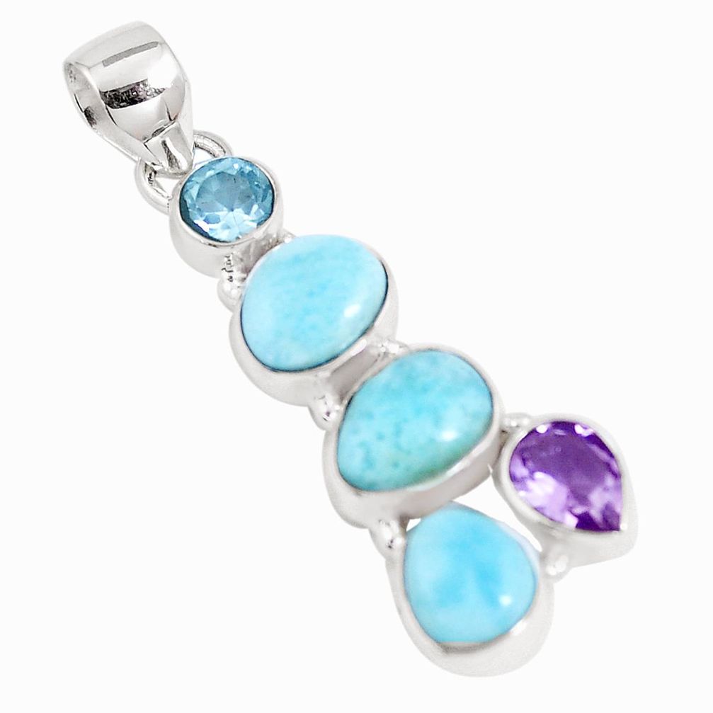 925 sterling silver 11.04cts natural blue larimar amethyst topaz pendant p7750