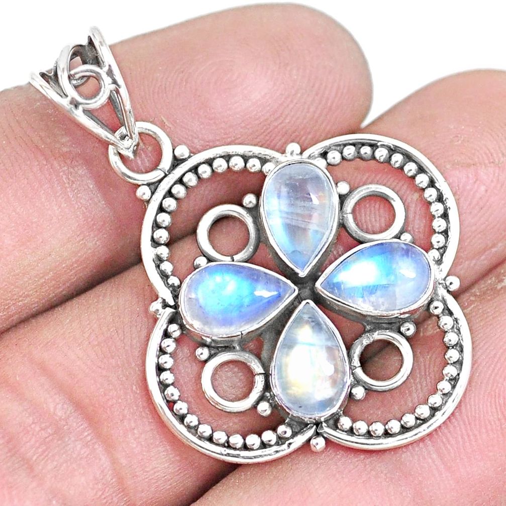 925 sterling silver 8.77cts natural rainbow moonstone pear pendant jewelry p7775